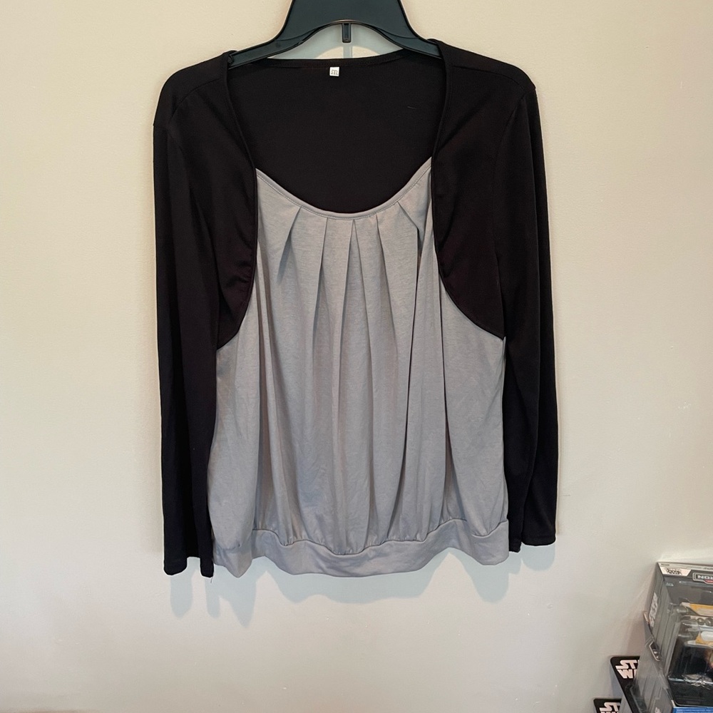 SHEIN Black and Gray Pleated Blouse